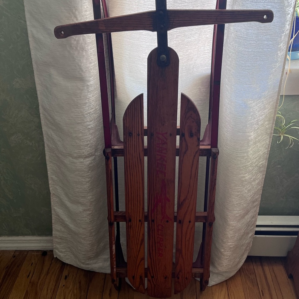 Vintage Wooden Yankee Clipper snow Sled Metal Runners sleigh Montgomery Ward